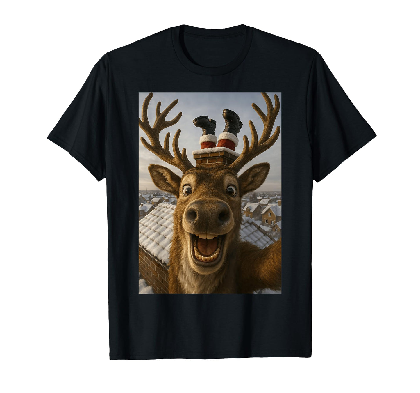 Funny Reindeer Selfie Santa Boys Girls Christmas T-Shirt