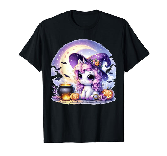 Cute Witch Unicorn Jack O’Lantern Halloween Girls Tees T-Shirt