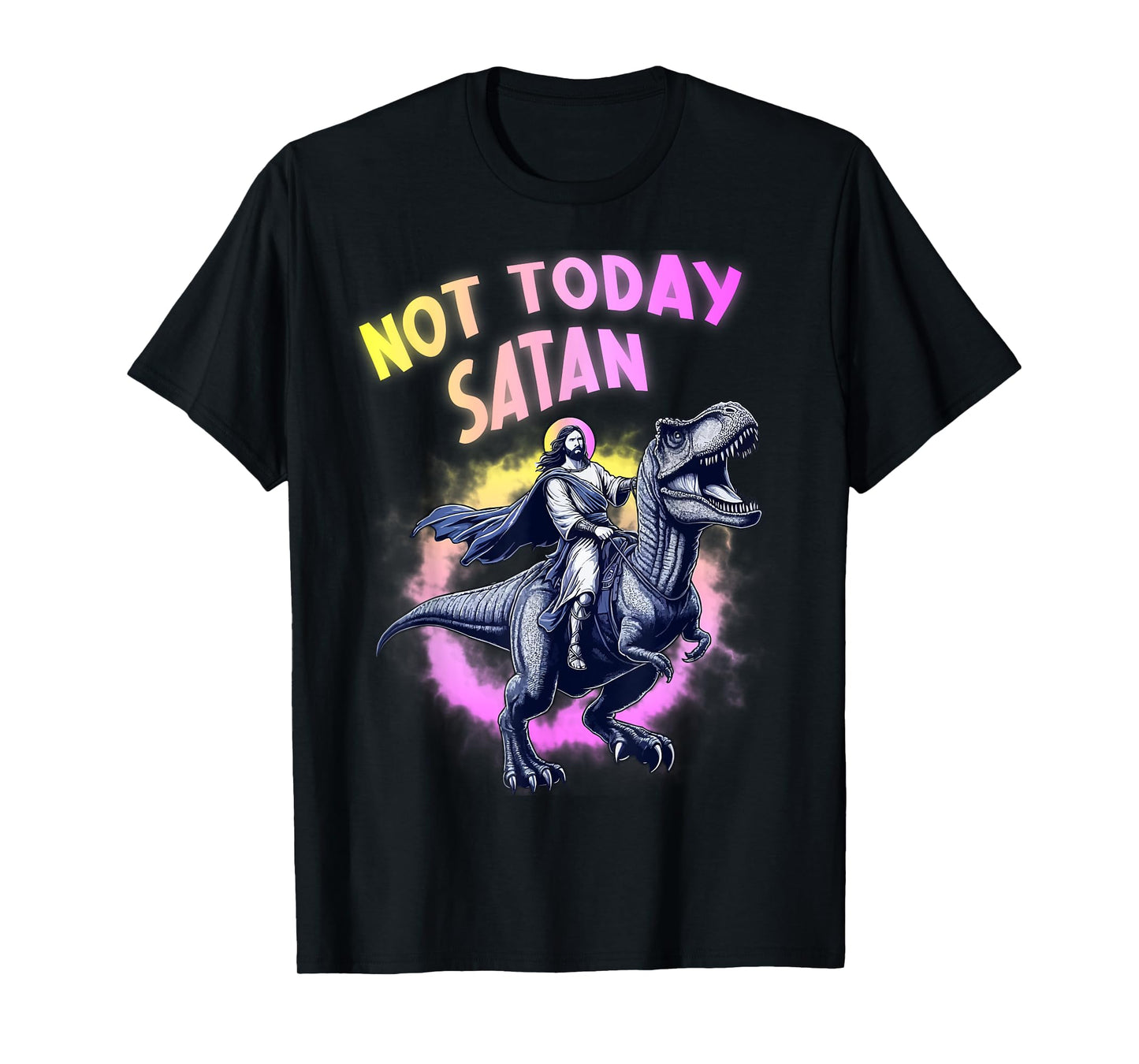 Not Today Satan Christian Humor Tee Funny Jesus & Dinosaurus T-Shirt
