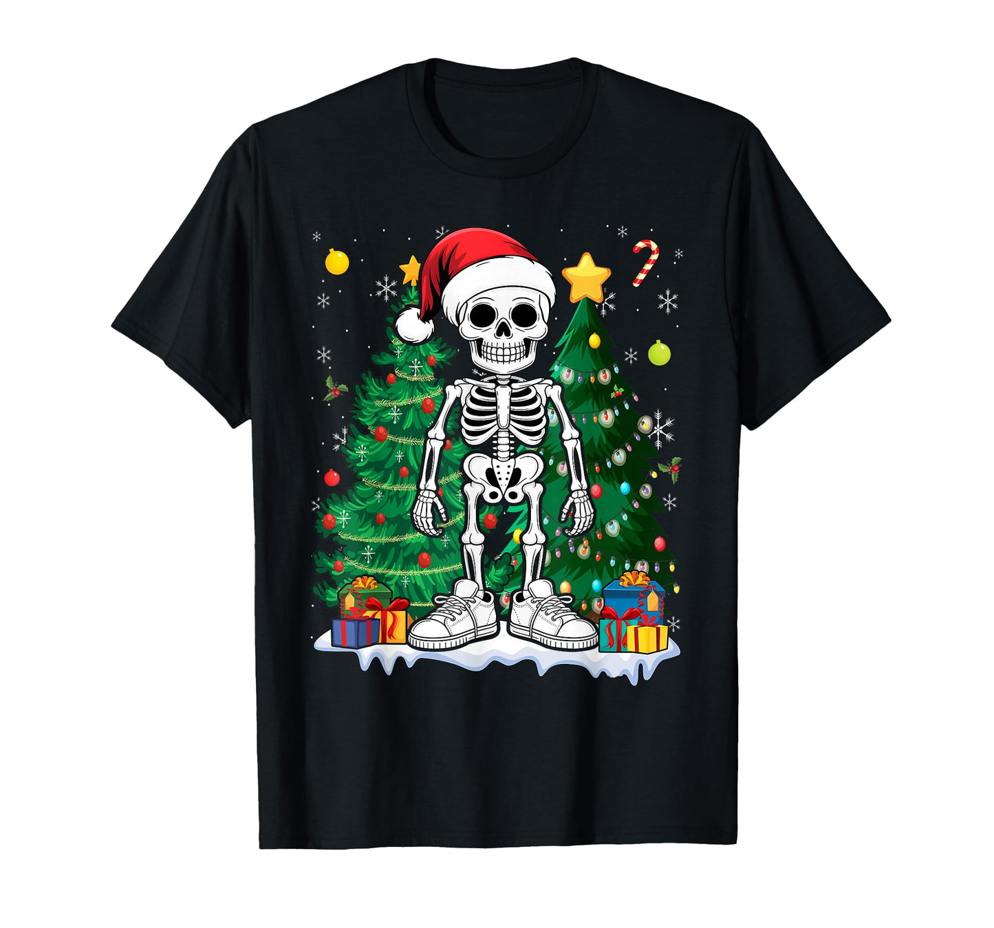Skeleton Santa Hat Christmas Pajama Cool X-Mas Skull T-Shirt