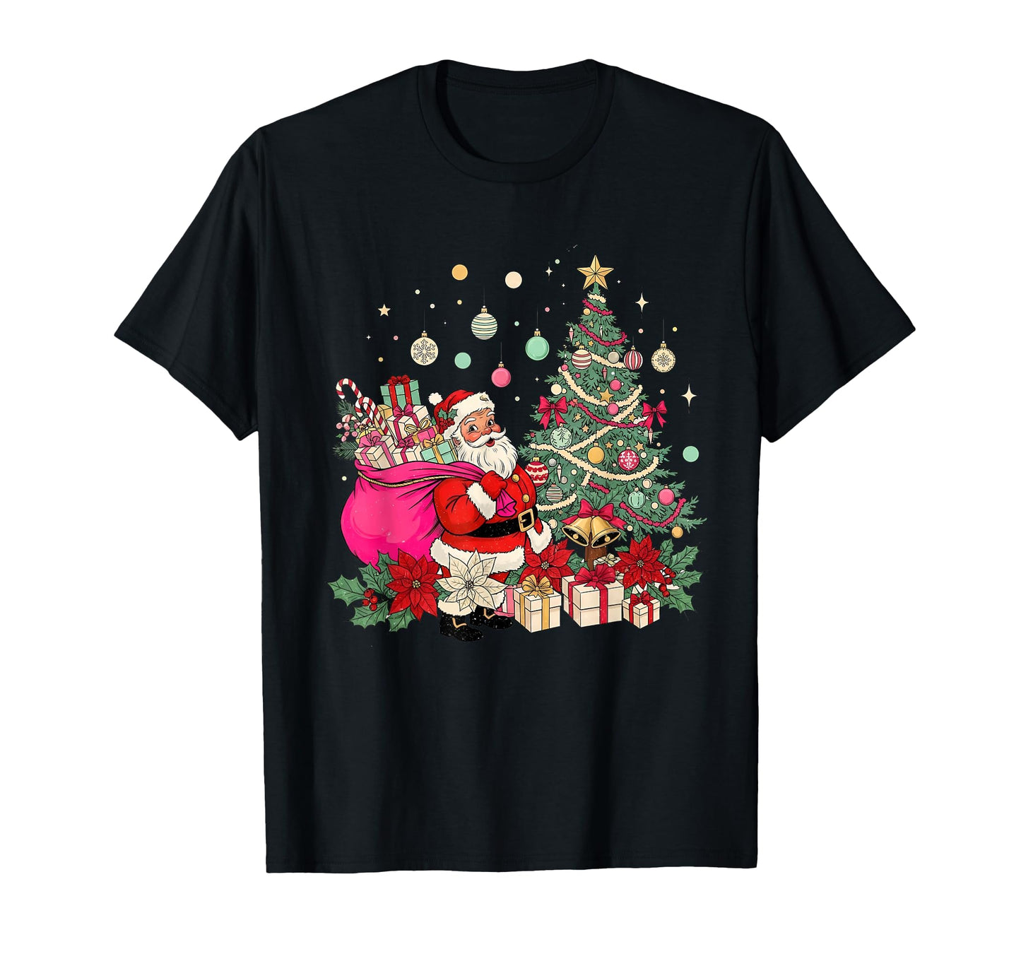 Coquette Bow Santa Christmas Tree Xmas Holiday T-Shirt