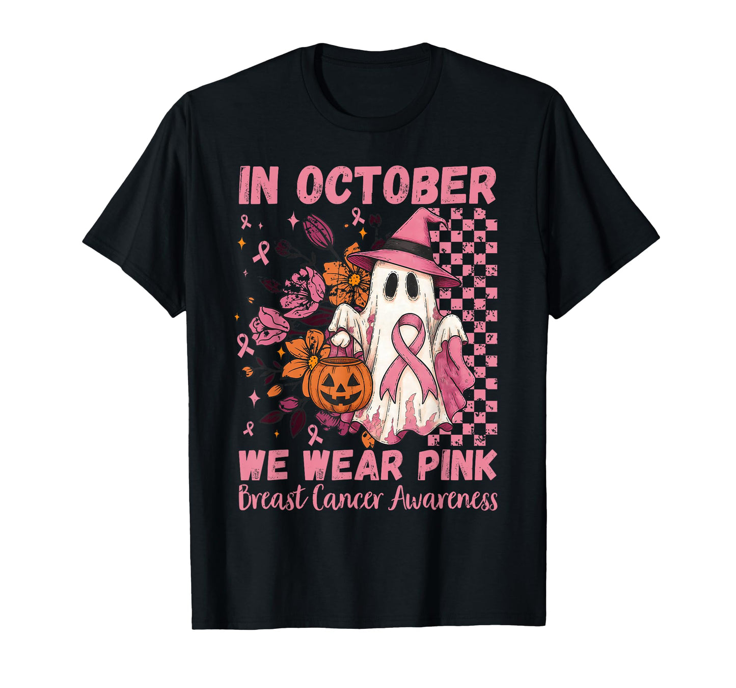 Breast Cancer Women Floral Vintage in October We Wear Pink T-Shirt