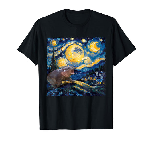 Moo-Deng Starry Night Van Gogh Funny Moo-Deng Meme T-Shirt