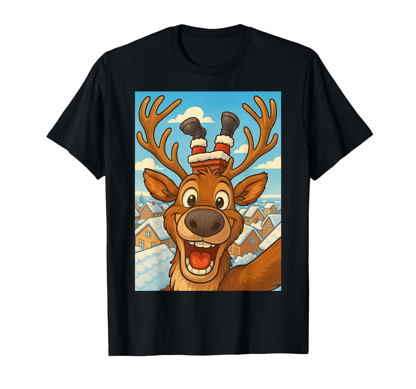 Funny Reindeer Selfie Santa Boys Girls Christmas T-Shirt