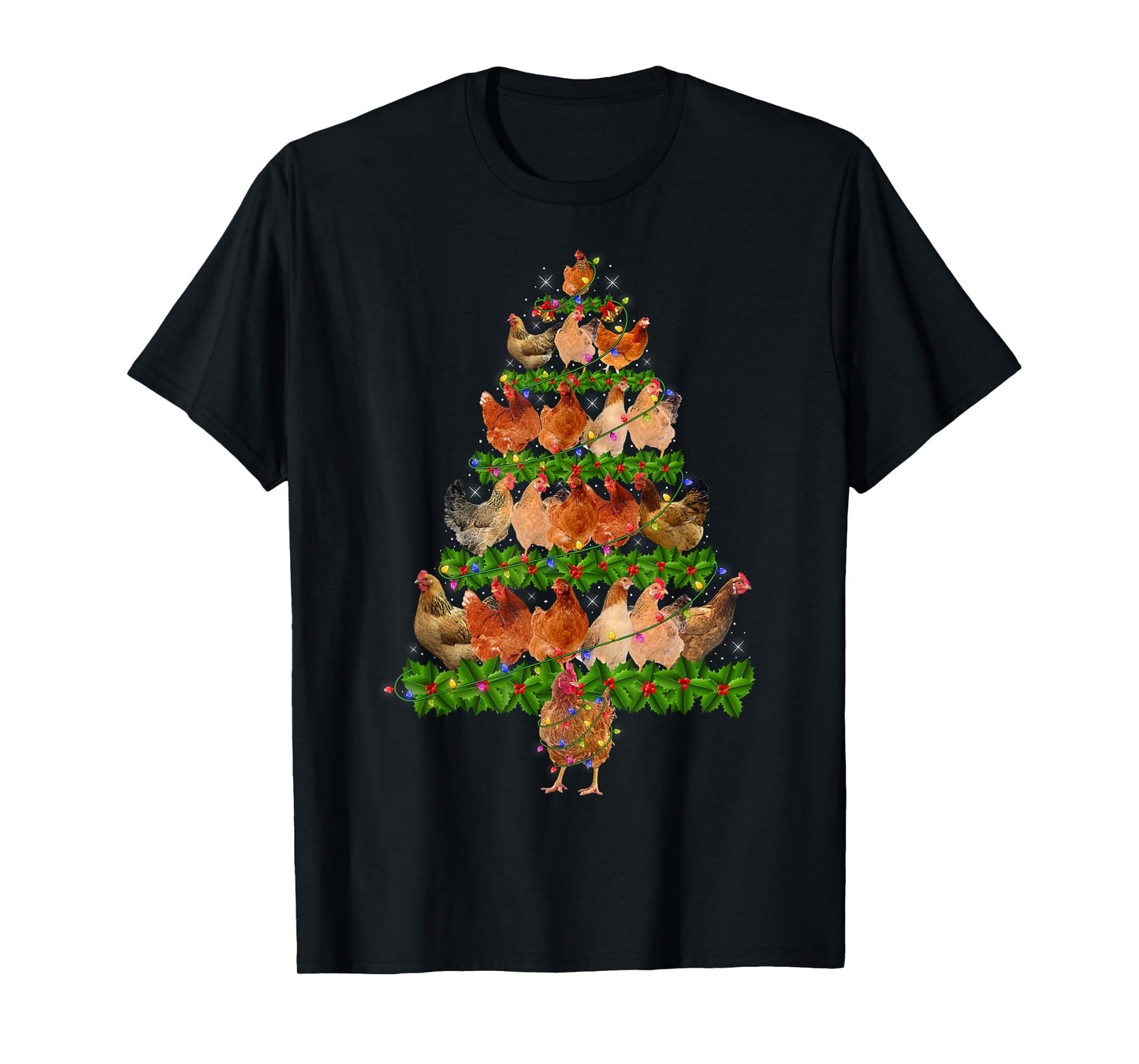 Chicken Christmas Lights Funny Farm Animal Chicken Xmas Tree T-Shirt