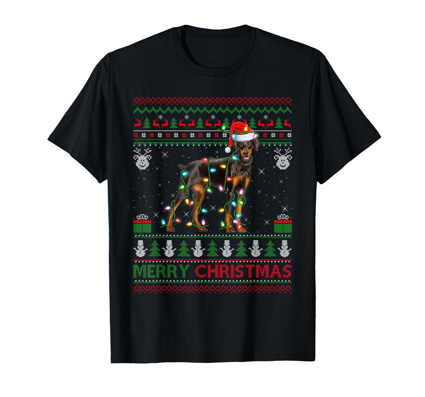 Doberman Dog Ugly Christmas Sweater Funny Pet Dog Lover Xmas T-Shirt