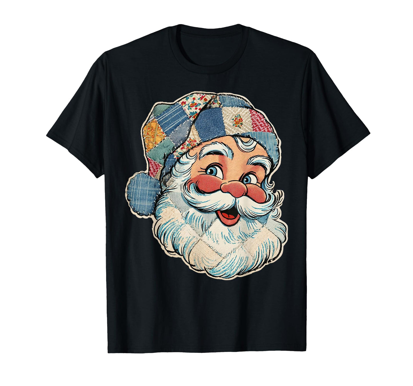 Patchwork Santa Claus Retro Christmas Funny Mens Womans Kids T-Shirt