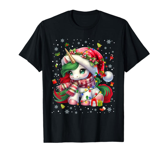 Cute Unicorrn Santa Hat Pajamas Christmas Xmas Pjs Girl T-Shirt