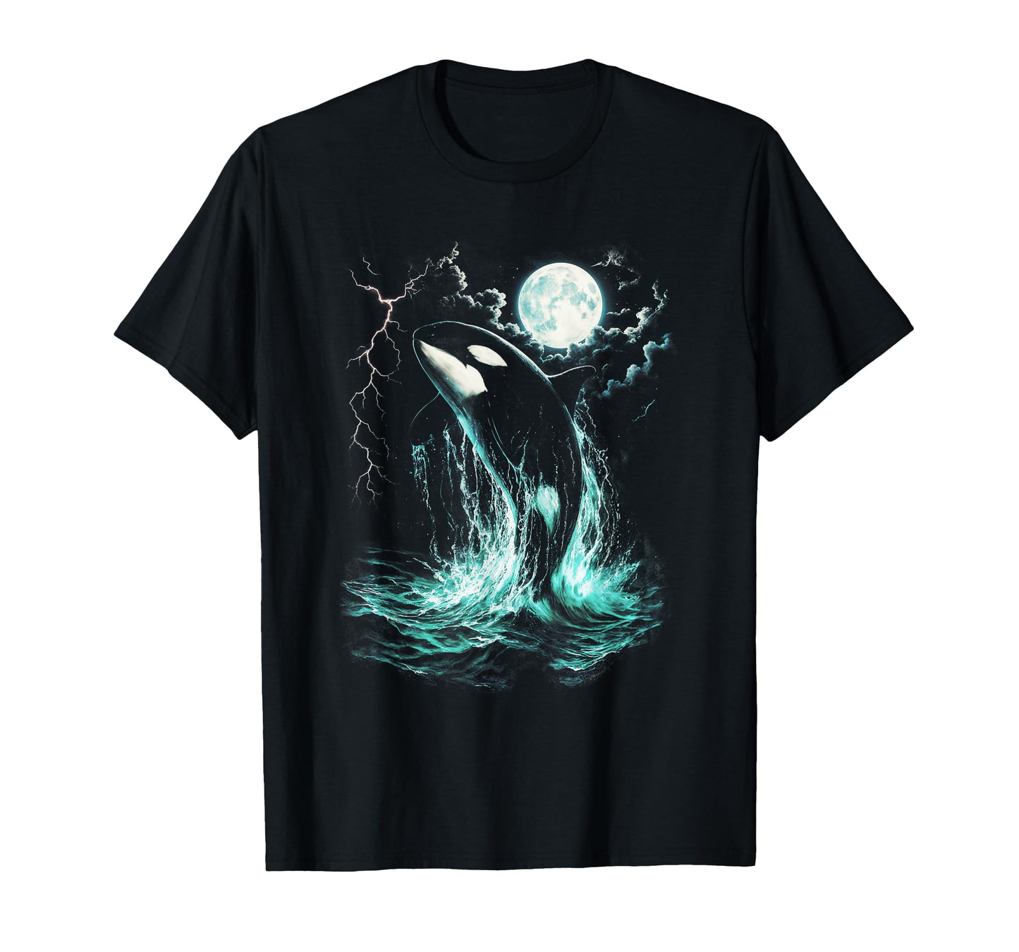 Orca Midnight Vintage Moonlight Ocean Lightning Men Boy Kids T-Shirt