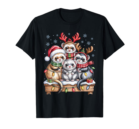 Ferret Christmas Cute Pet Lovers Funny Holiday Pajamas T-Shirt