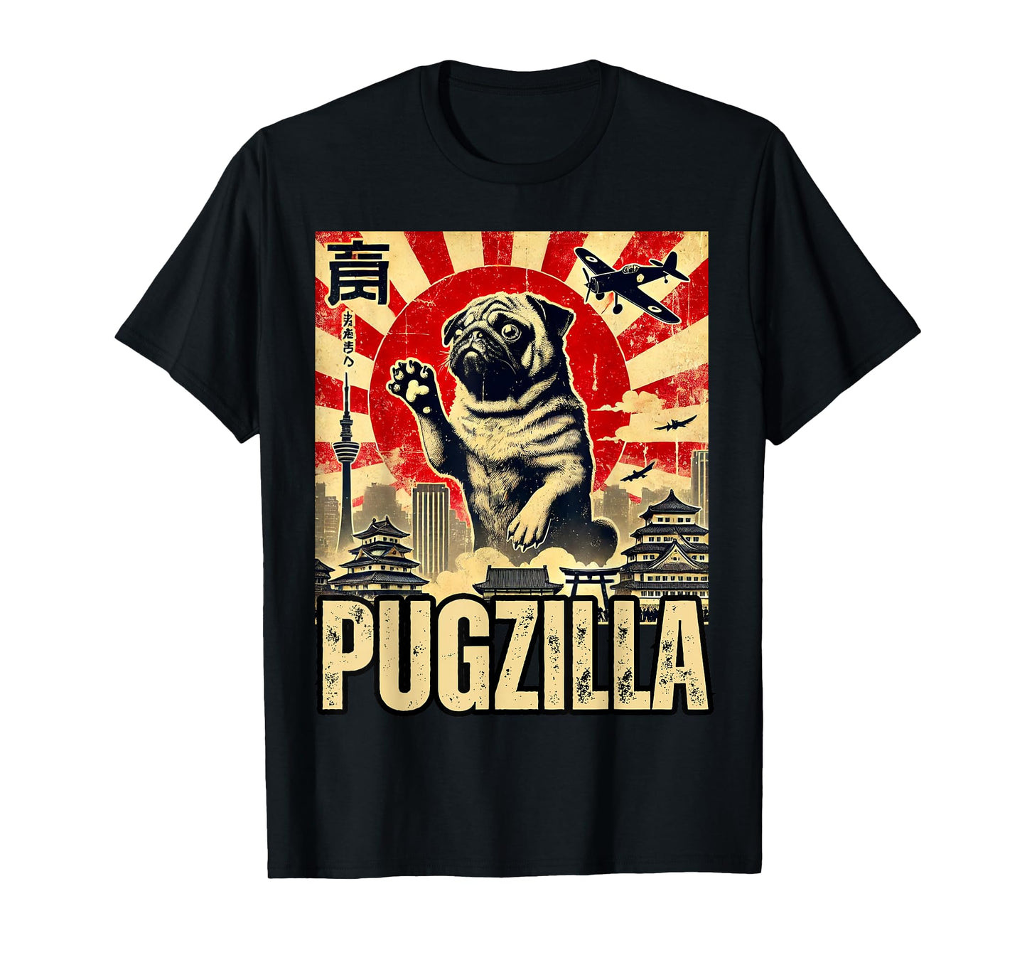 Funny Pugzilla Pug Japanese Art Funny Pug For Men Women T-Shirt
