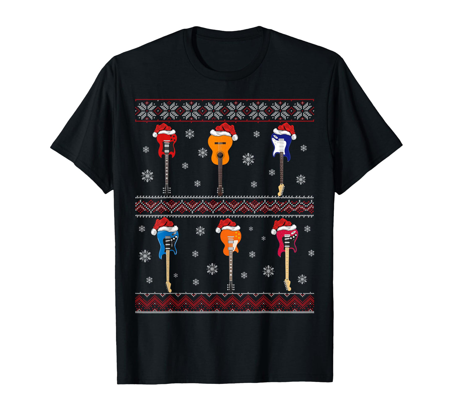 Guitarist Ugly Xmas Sweater Style Musical Guitar Christmas T-Shirt