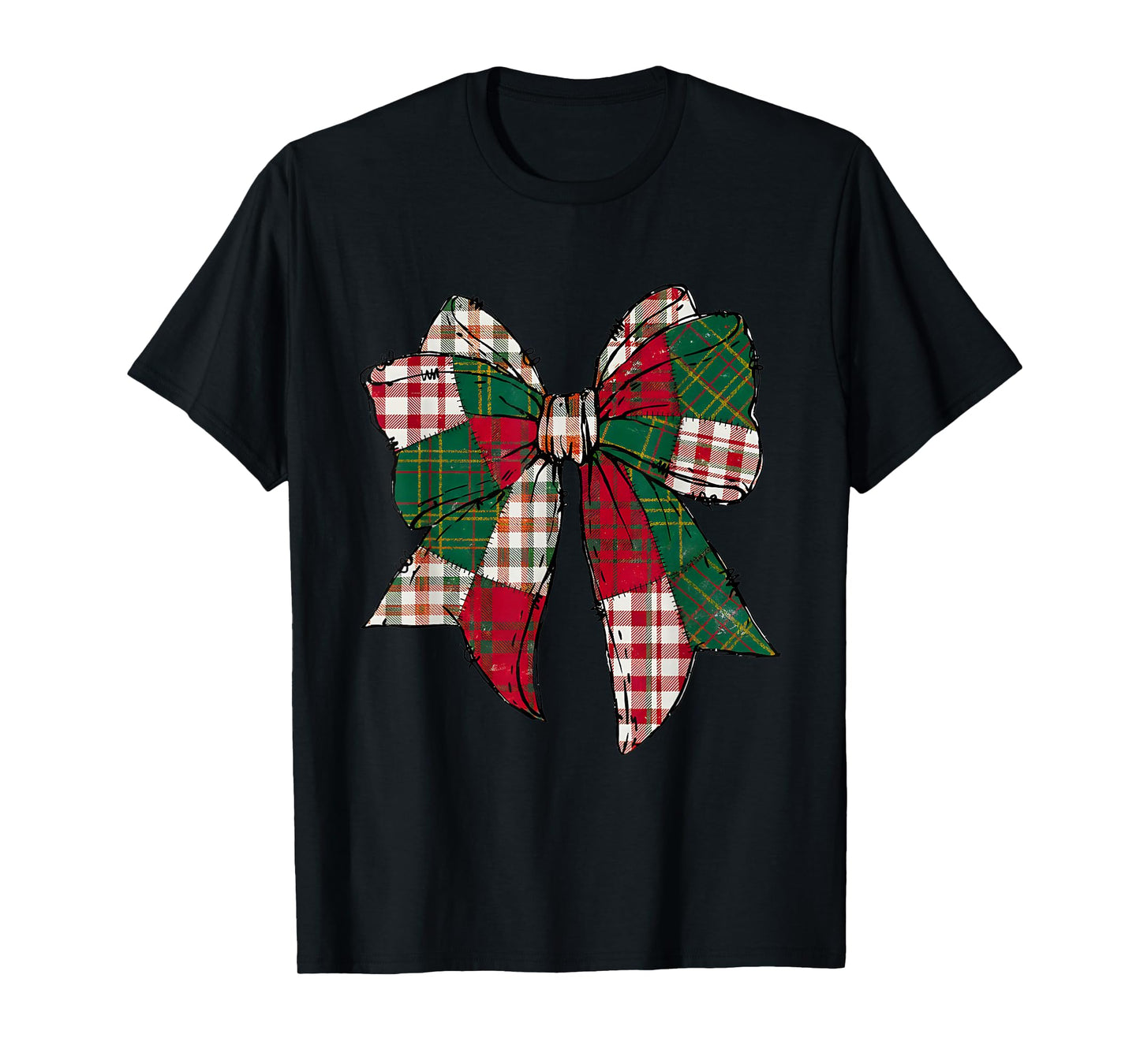 Coquette Bow Buffalo Plaid Christmas Xmas Family Pajama T-Shirt