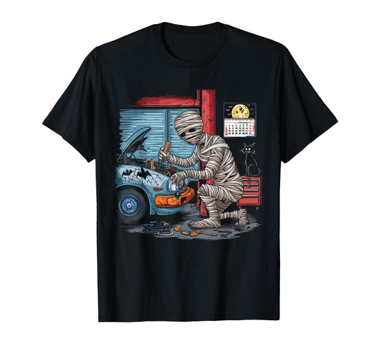 Car Lover Halloween Shirt Creepy Mechanic Mummy Scary Garage T-Shirt