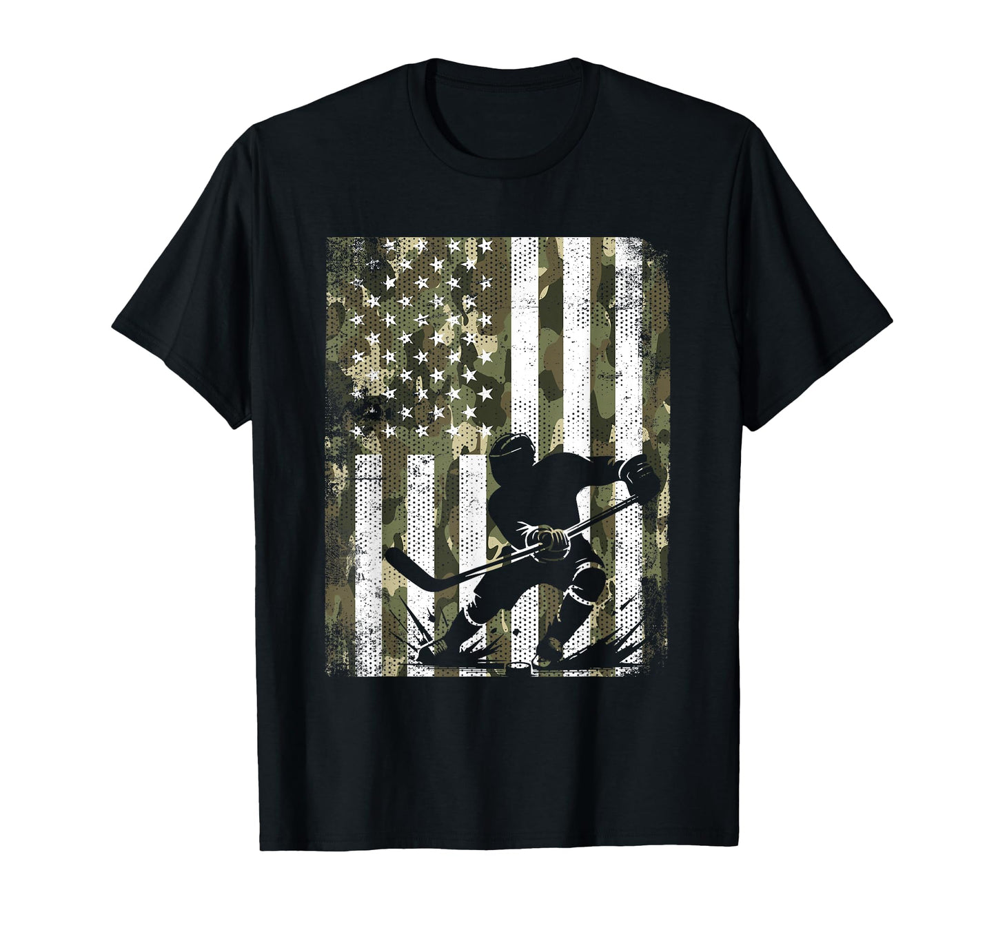 Ice Hockey Camouflage USA Flag Hockey Player Hockey Lover T-Shirt