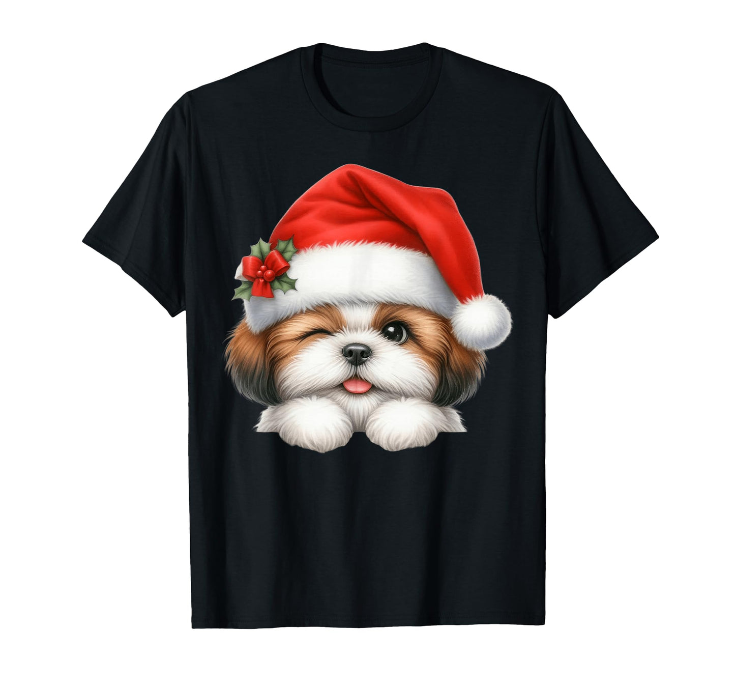 Shih Tzu Dog Christmas Santa Hat Dog Mom Dad T-Shirt
