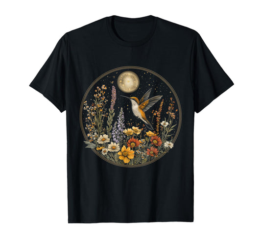 Hummingbird Wildflower Cottagecore Celestial Vintage Flower T-Shirt