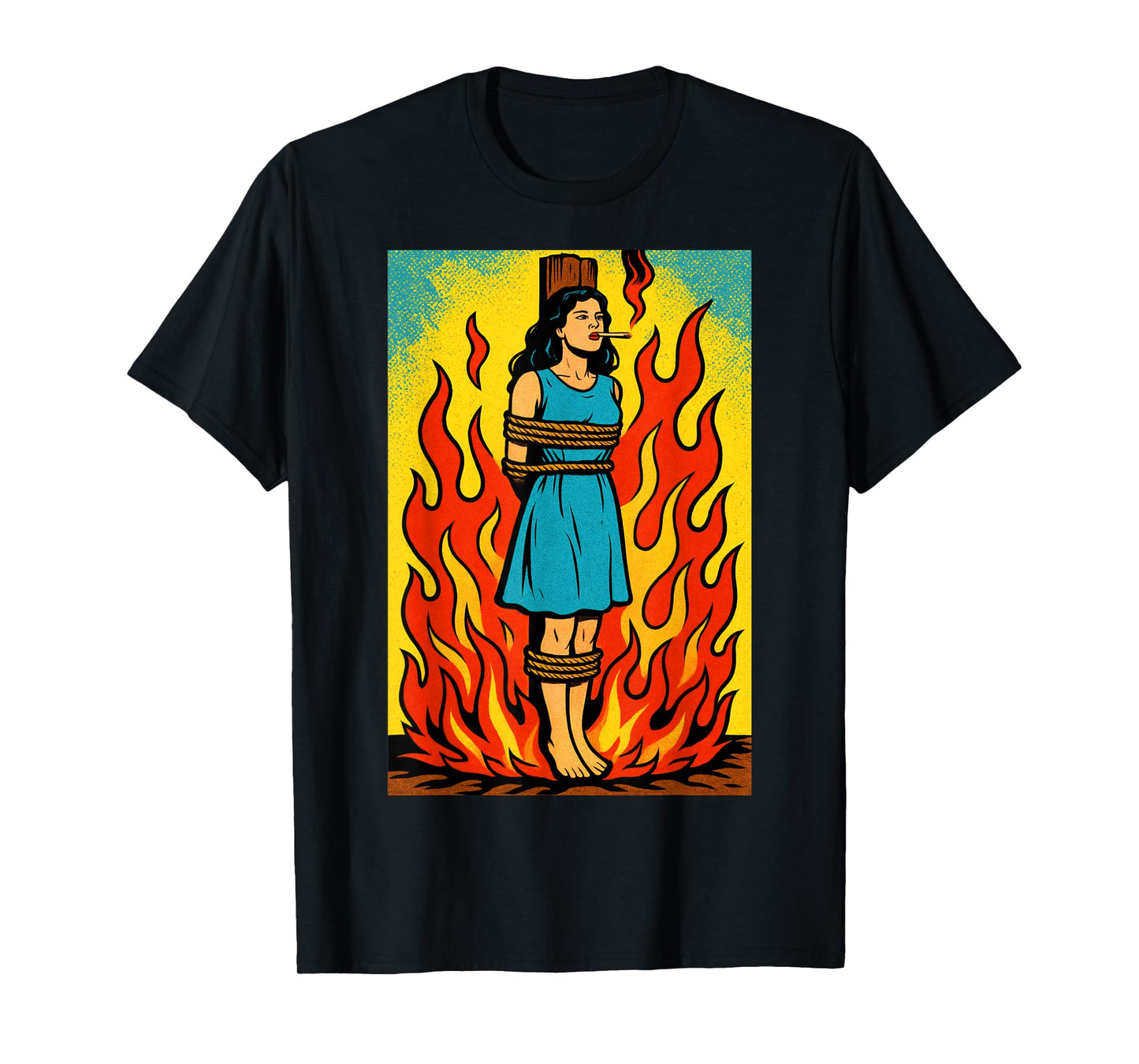 Witch Lighting Cigarette with Flames Occult Unholy Funny T-Shirt