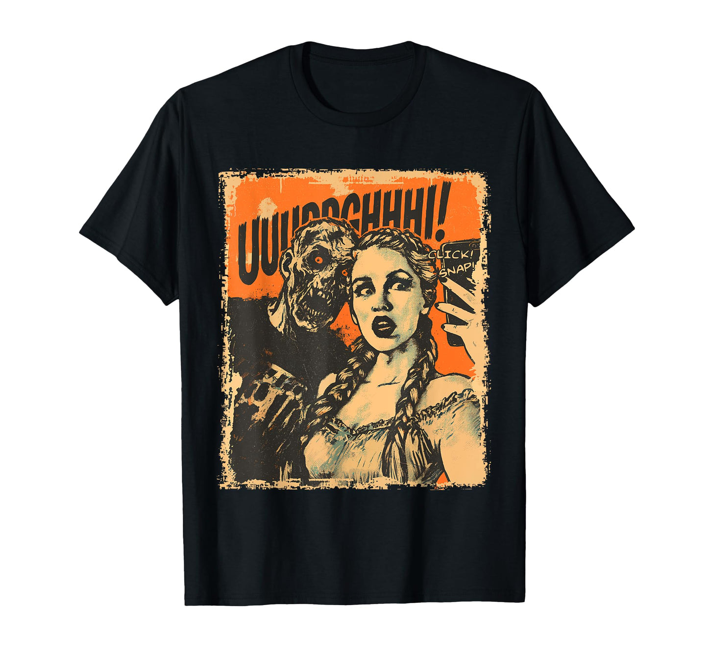 Halloween Zombie Selfie Retro Horror Comic Panel Art T-Shirt