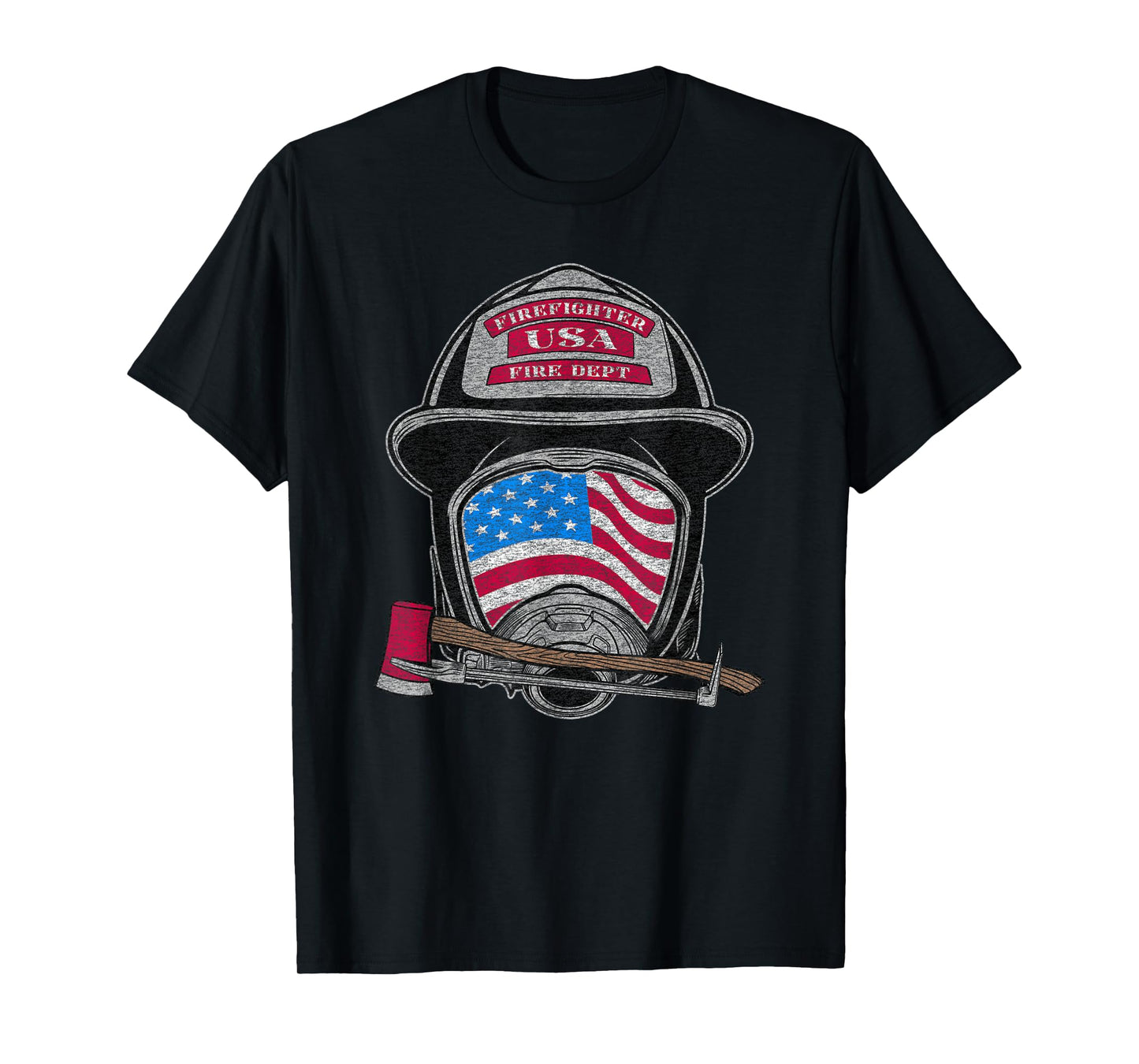 Firefighter Fireman Helmet American Flag USA Vintage Graphic T-Shirt
