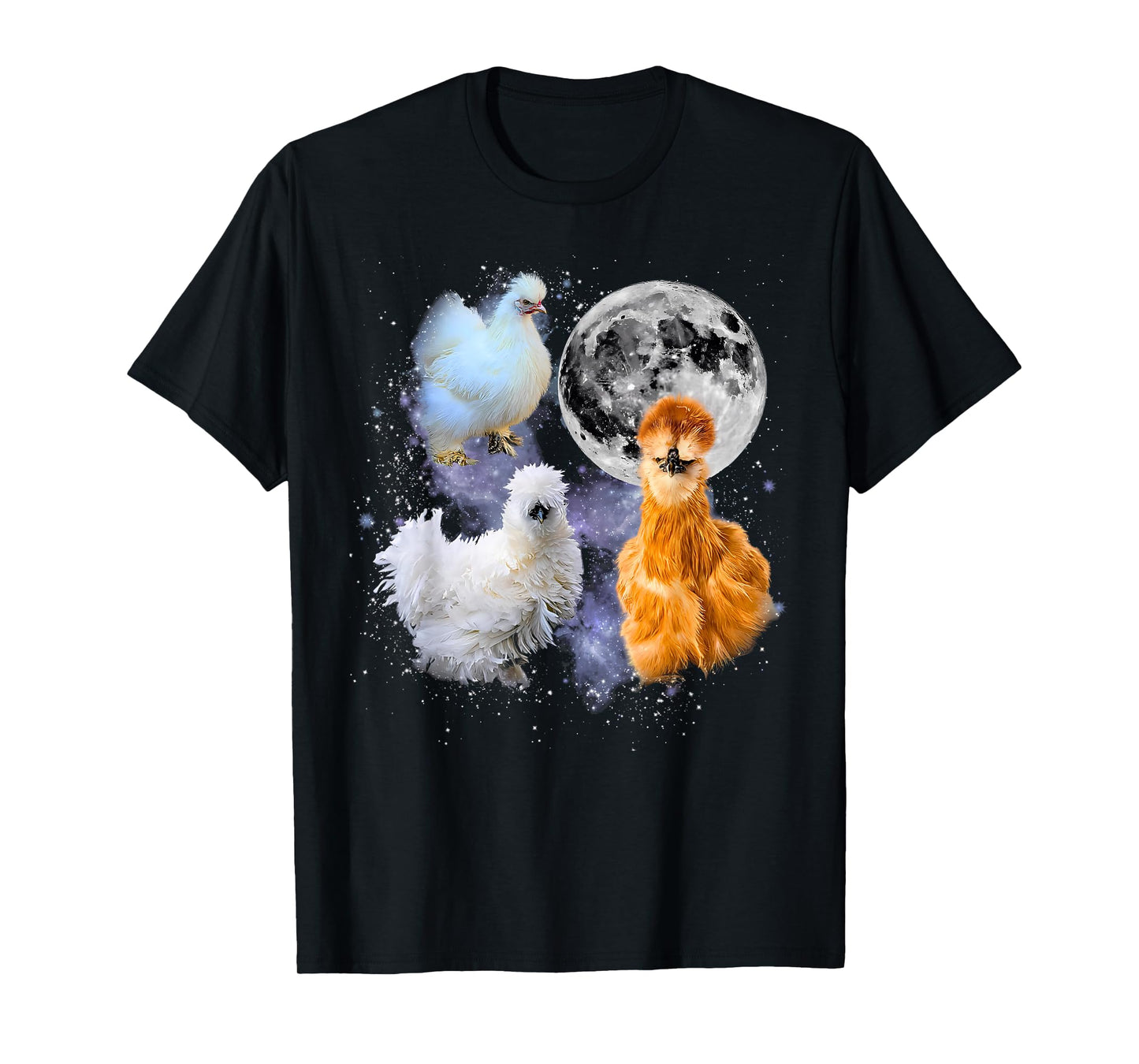 Vintage Three Silkie Chicken Howling at Moon Retro Farmhouse T-Shirt