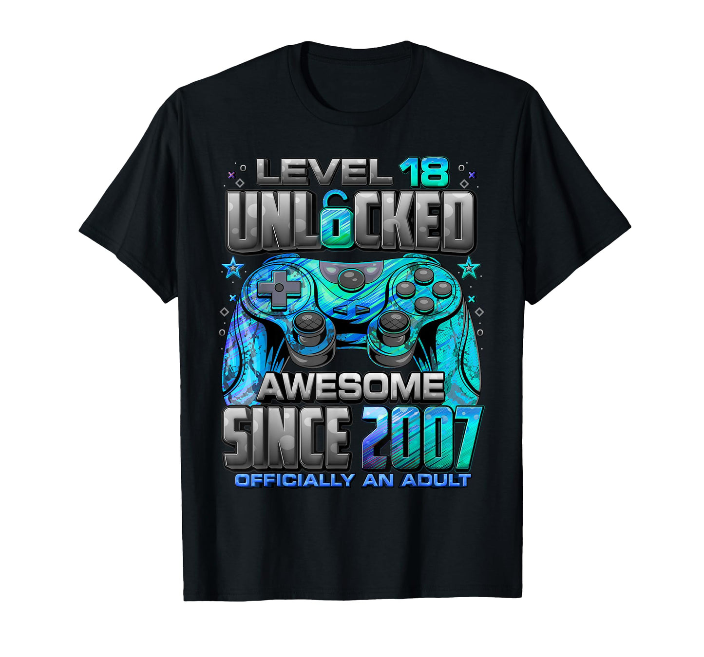 Level 18 Unlocked Awesome Since 2007 18th Birthday Gaming T-Shirt