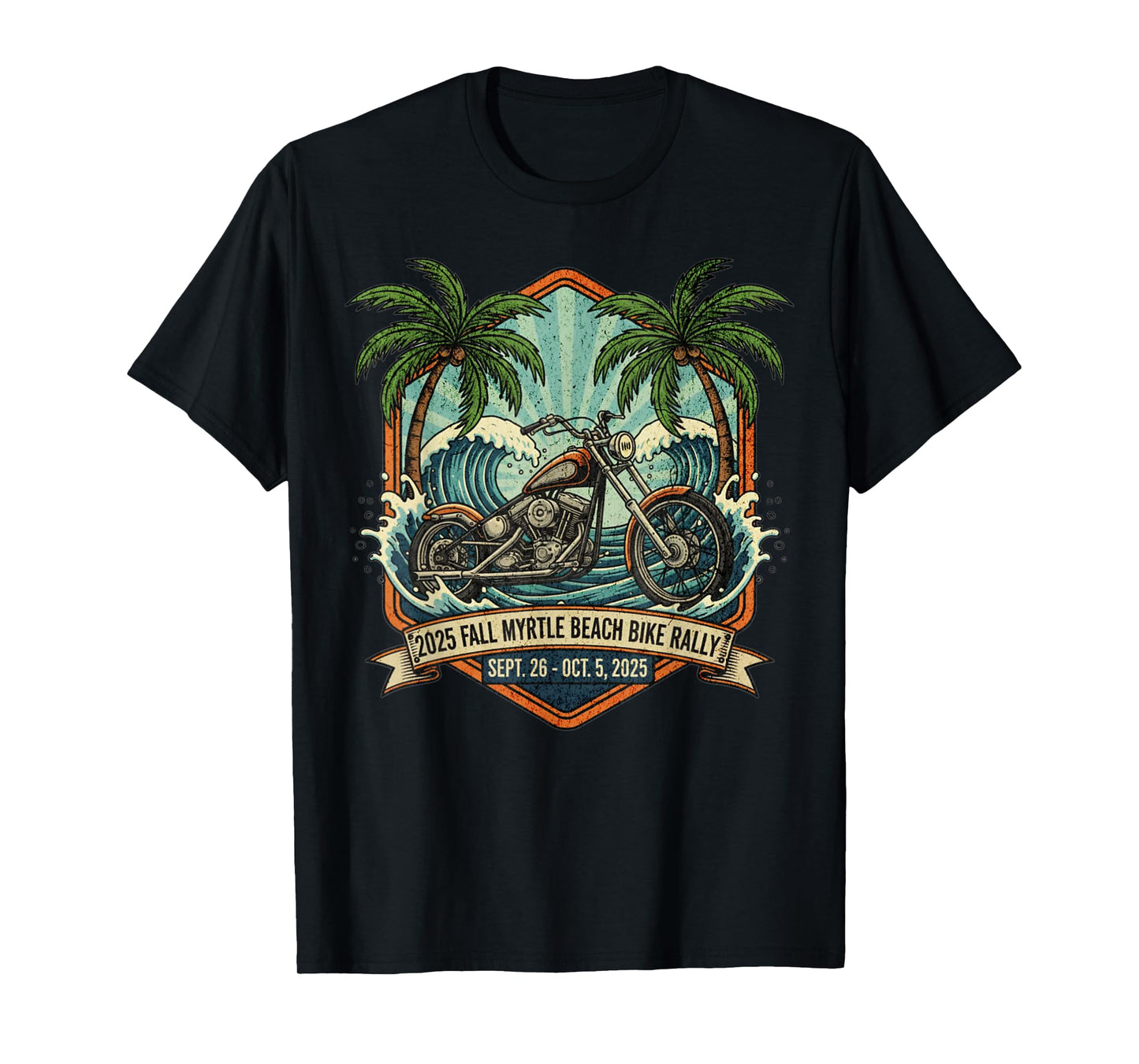 2025 Fall Myrtle Beach Bike Rally with Vintage Art ON Front T-Shirt