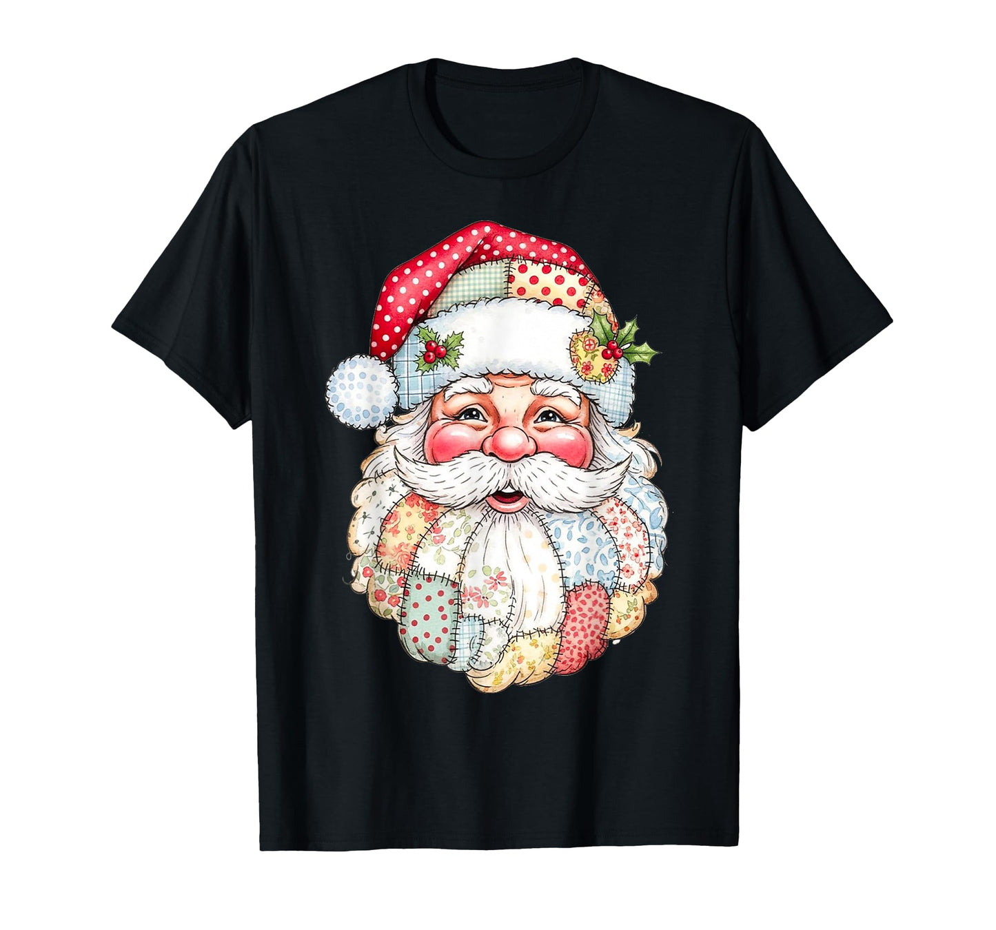 Retro Graphic Patchwork Santa Claus Christmas Preppy T-Shirt