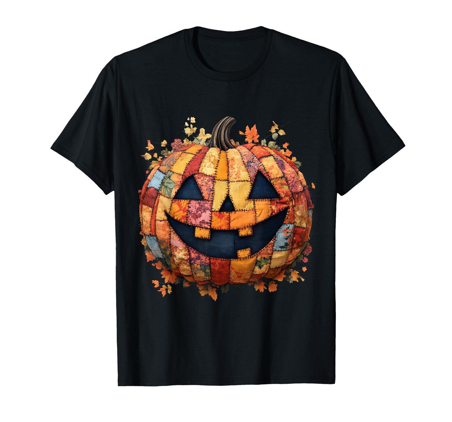 Patchwork Pumpkin Cute Rustic Fall Autumn Design T-Shirt