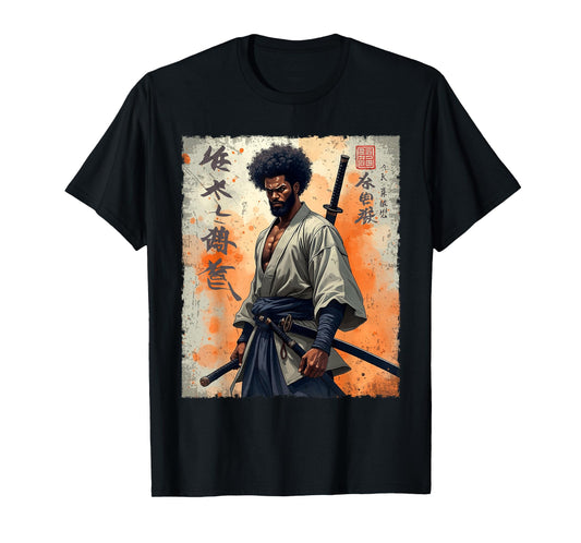 Vintage African Samurai Afro American Bushido Warrior Katana T-Shirt
