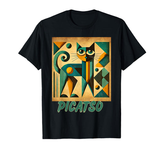 Picatso Cat – Vintage Cubist Art-Inspired Design T-Shirt