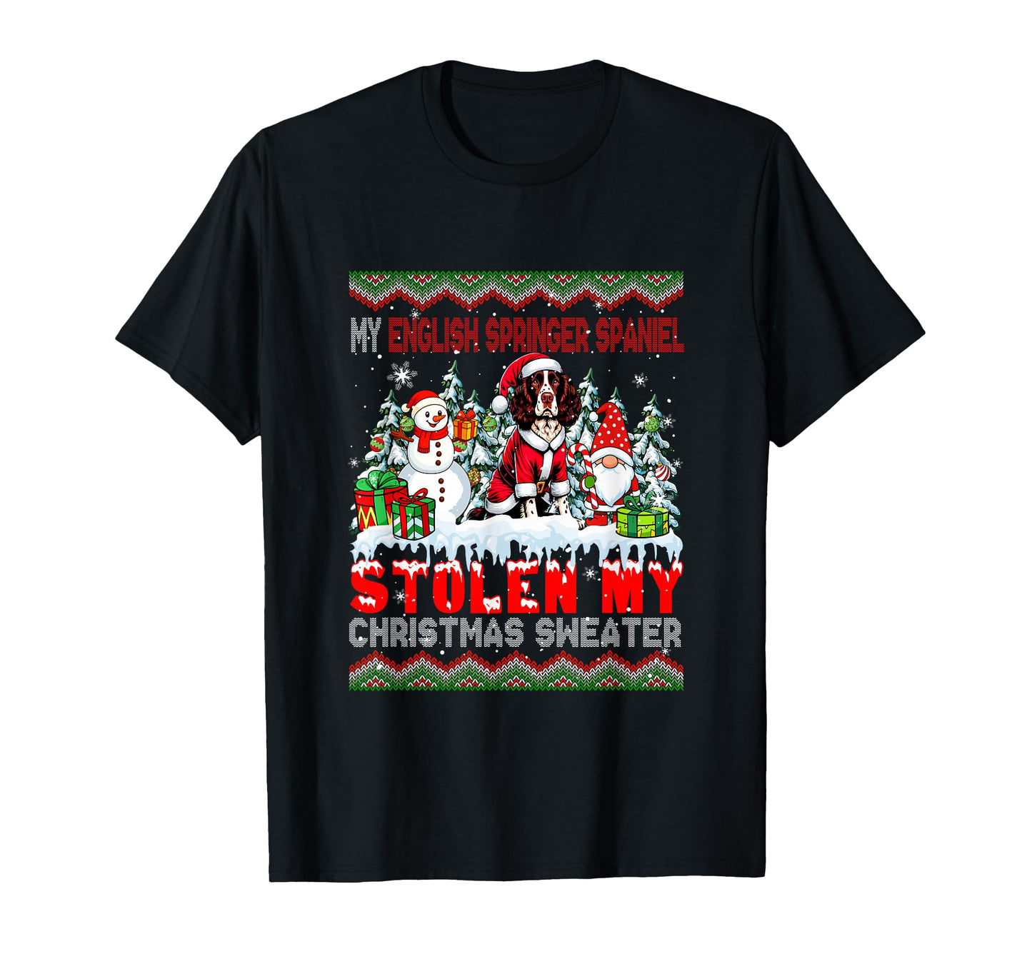 English Springer Spaniel Stolen Christmas Sweater Dog Gnome T-Shirt