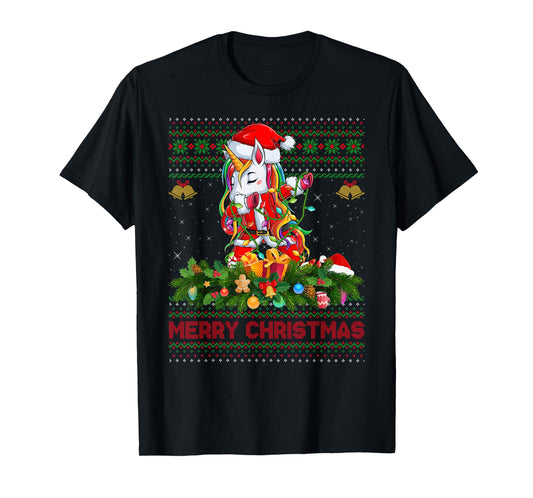 Dabbing Unicorn Ugly Christmas Sweaters Funny Unicorn Xmas T-Shirt