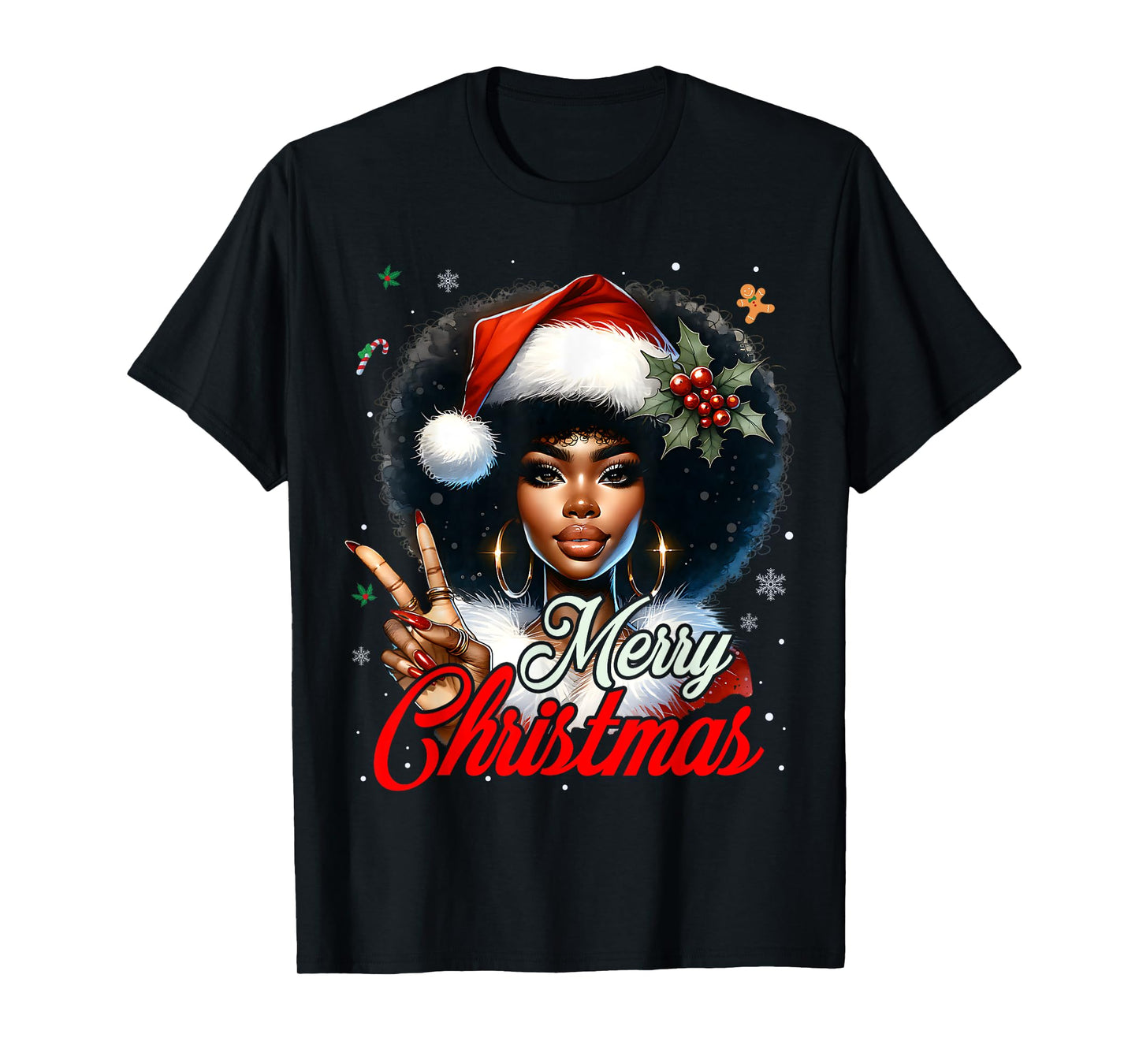 Black African American Christmas Girl Melanin Santa Xmas T-Shirt