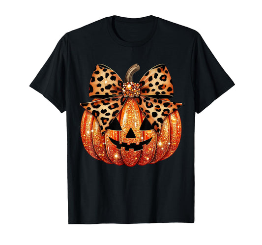 Leopard Coquette Bow Pumpkin Sparkly Pumpkin T-Shirt