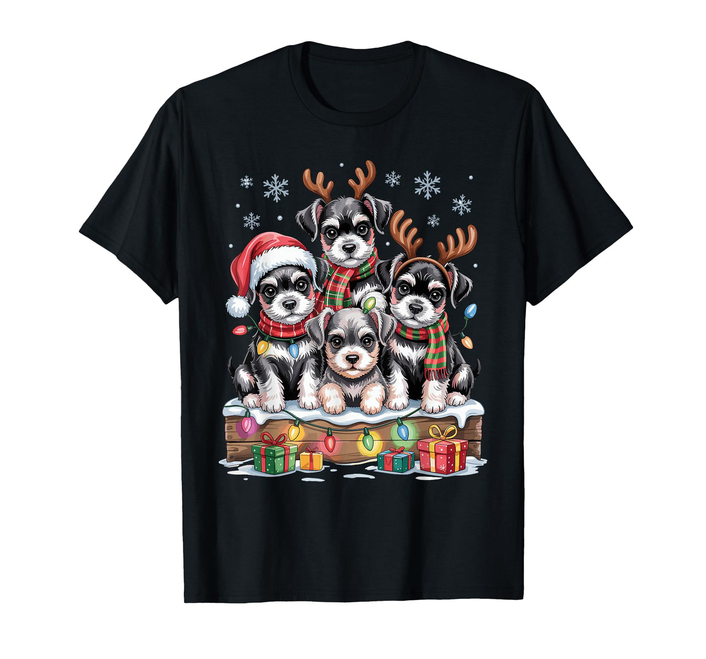 Miniature Schnauzer Christmas Puppies Dog Lovers Holiday T-Shirt
