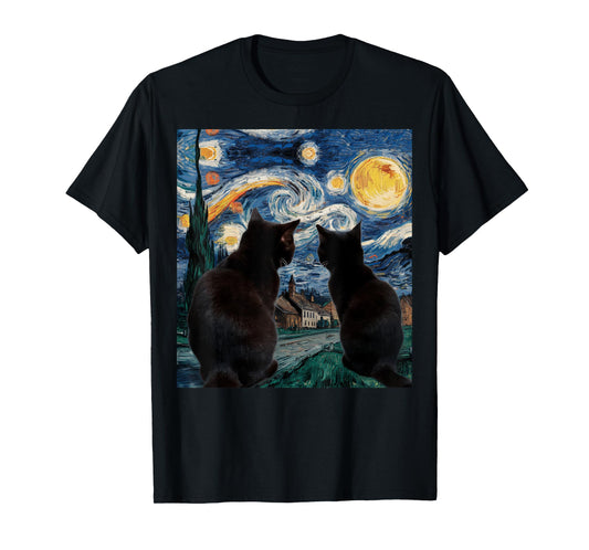Black Cats Starry Night Van Gogh Cat Lover Men Women Girls Kids T-Shirt