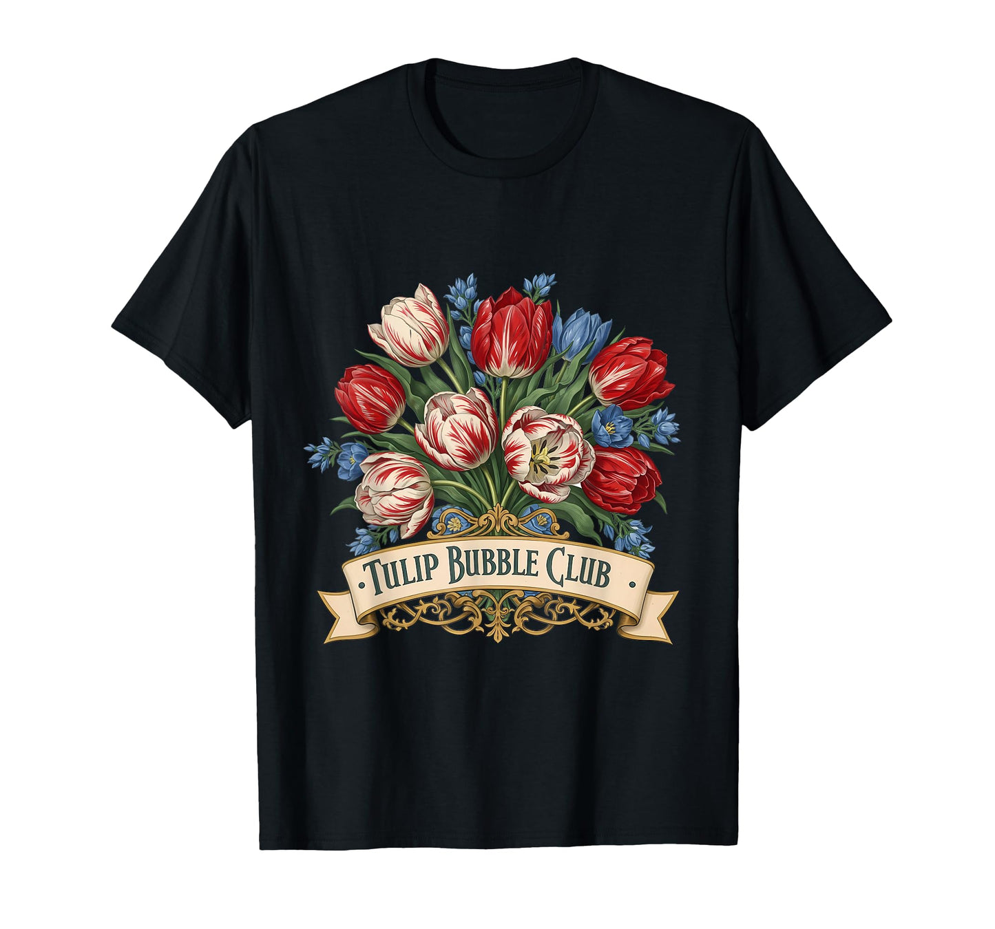 Tulip Mania 1637 Bubble Club Vintage Floral Bouquet T-Shirt