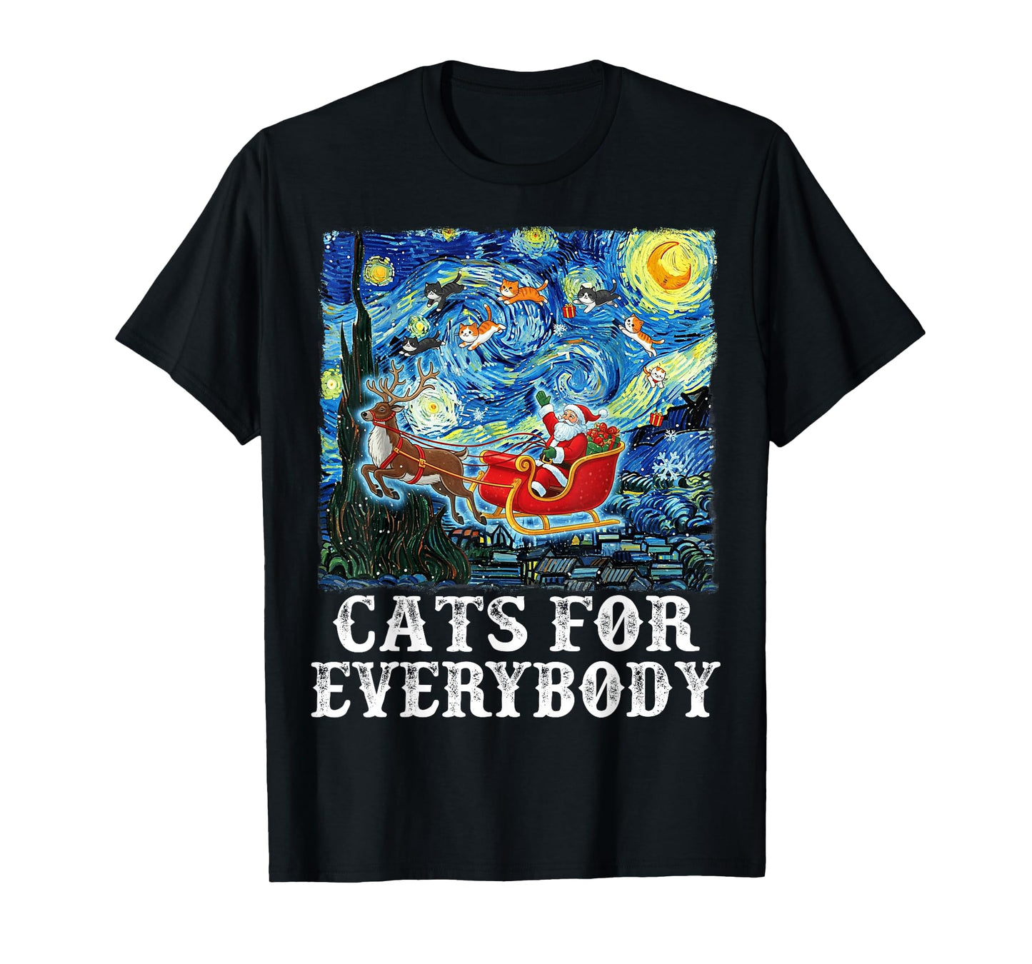 Christmas Cat for Everybody Santa Reindeer Starry Night Xmas T-Shirt