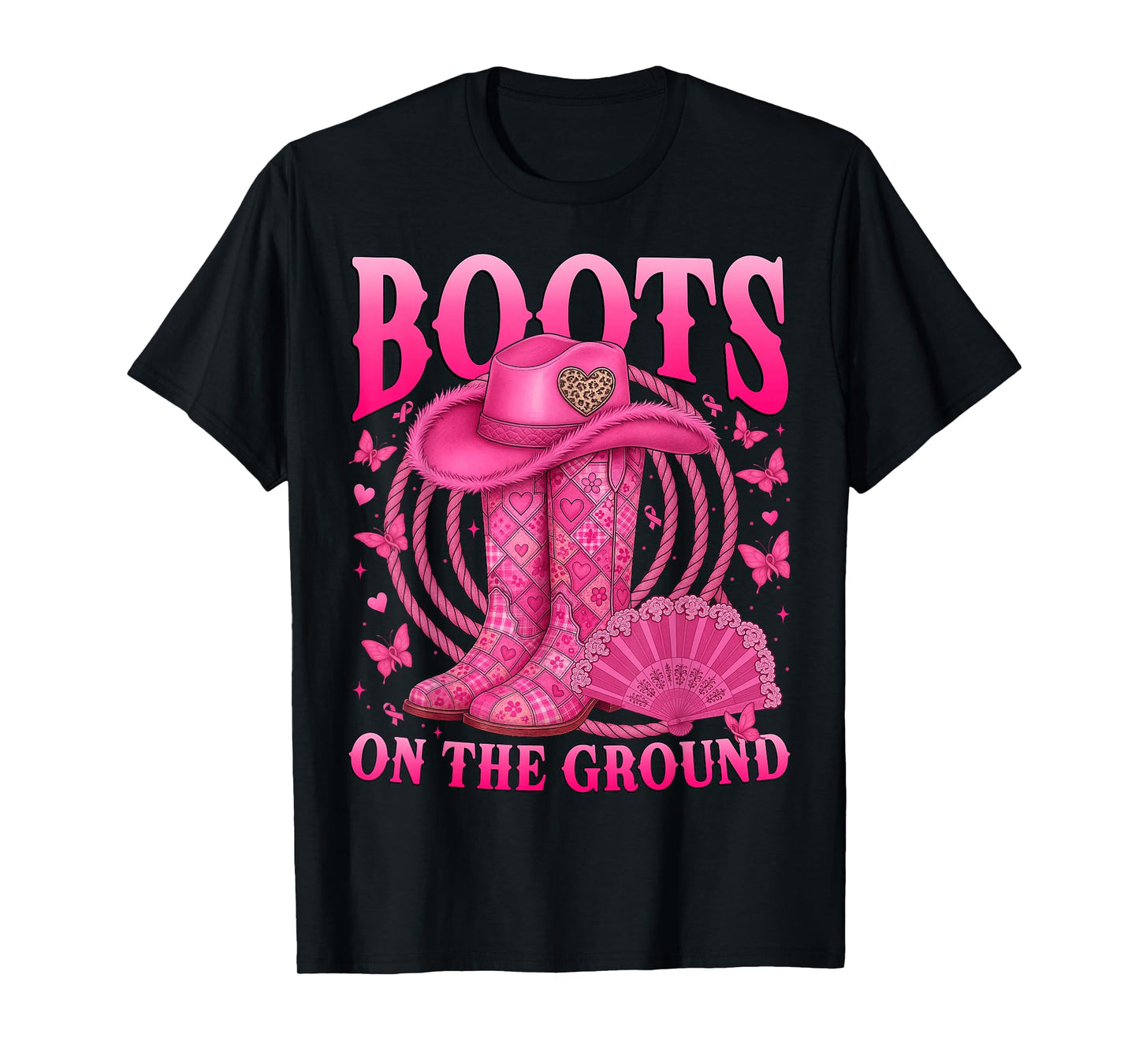 Pink Patchwork Boots On The Ground Breast Cancer Awareness T-Shirt
