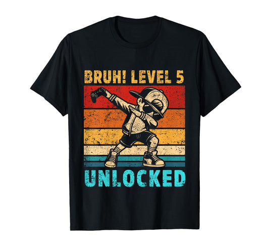 Kids 5 Year Old Birthday Dabbing Boy Bruh 5th level unlocked T-Shirt