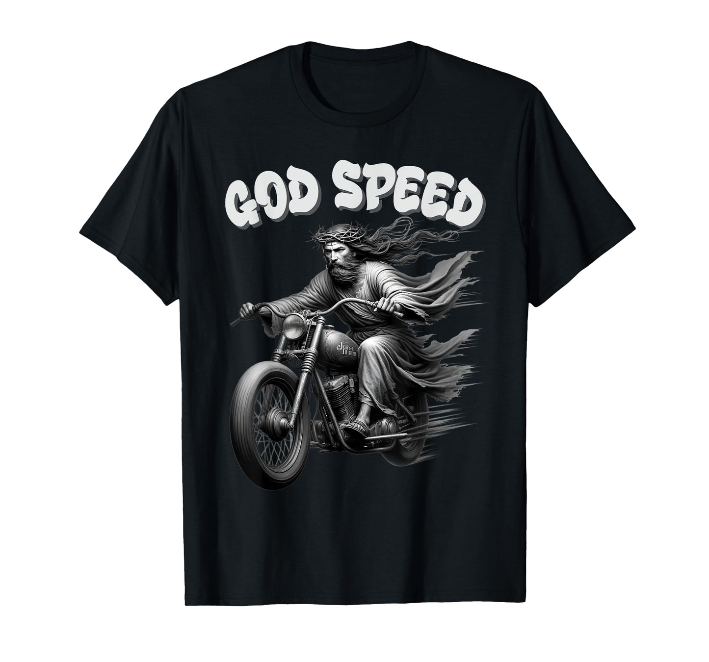 God speed Jesus on a Motorcycle Christian humour tee T-Shirt