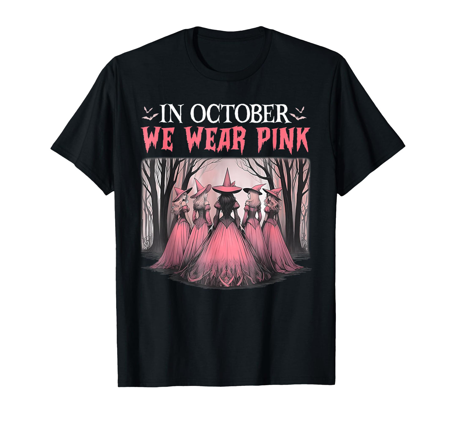 Retro in October We Wear Pink Witch Breast Cancer Awareness T-Shirt