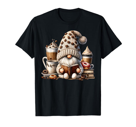 Vintage Cute Gnome Reading Book Coffee Latte Men Women Kids T-Shirt