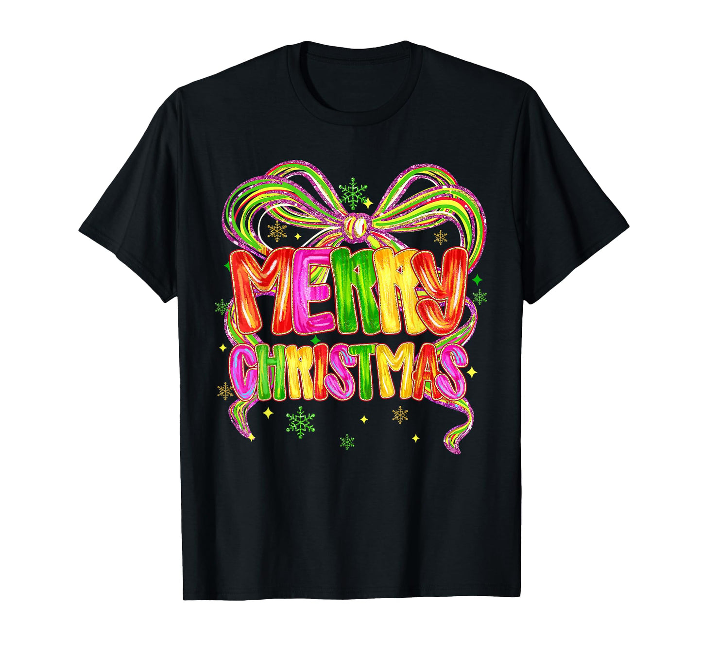 Coquette Bow Merry Christmas Xmas Snowflake Holiday Pajamas T-Shirt