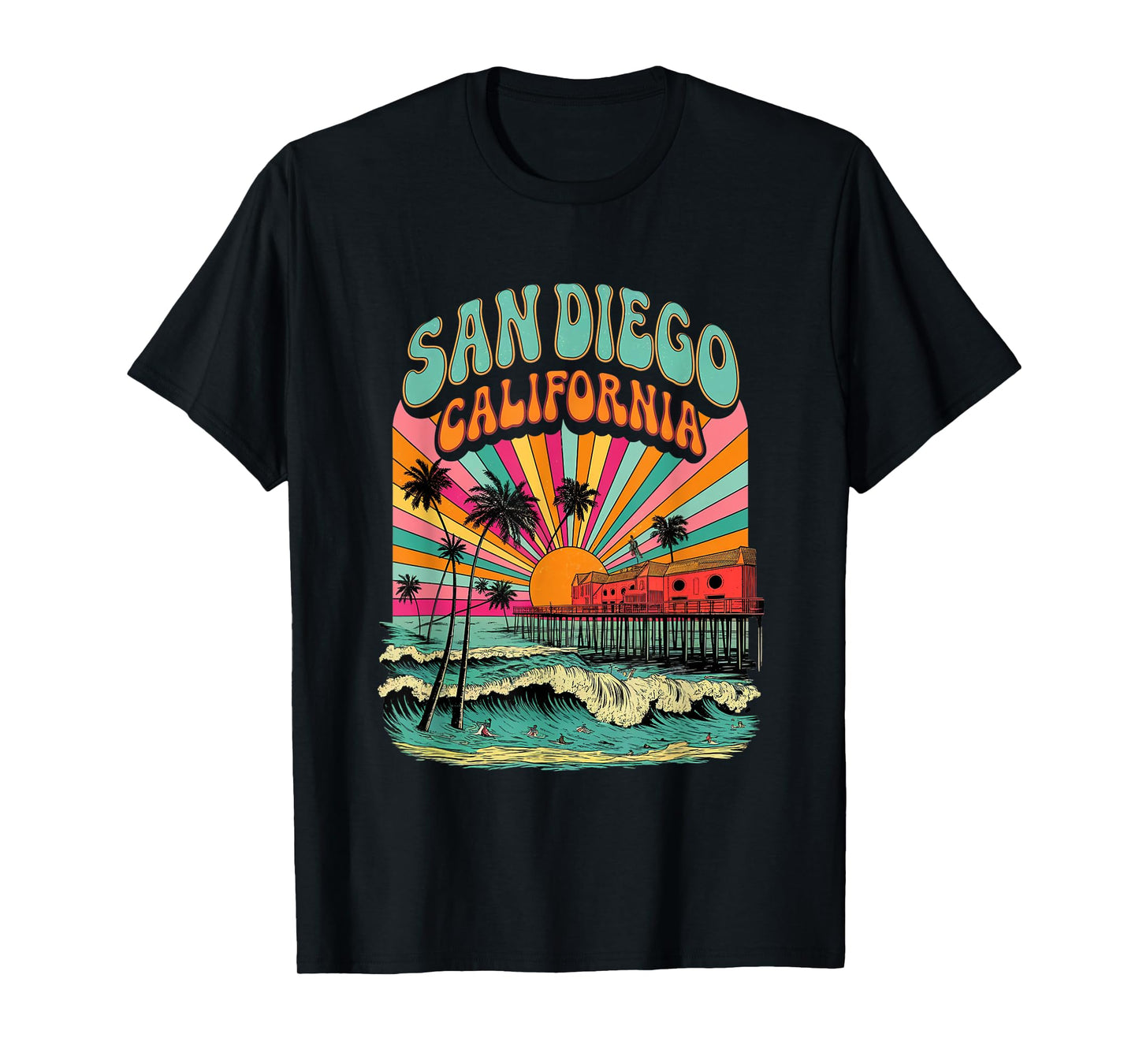Retro San Diego California Sunset Skyline Coastal Vintage T-Shirt
