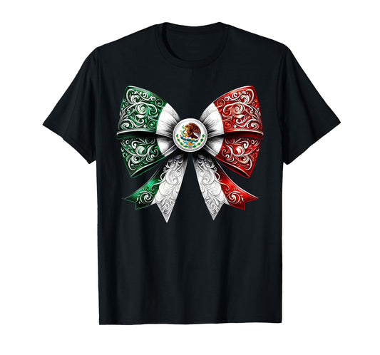 Coquette Ribbon Bow Mexican Flag Festive Latino Pride T-Shirt