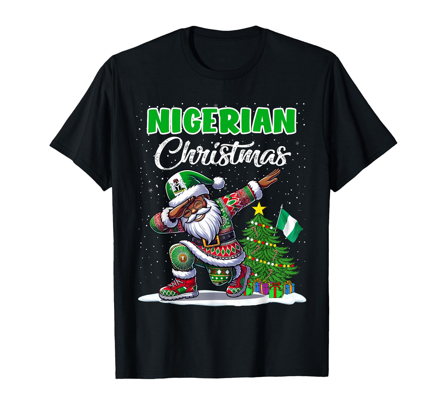 Nigeria Dabbing Santa Christmas Nigeria Flag for Kids T-Shirt
