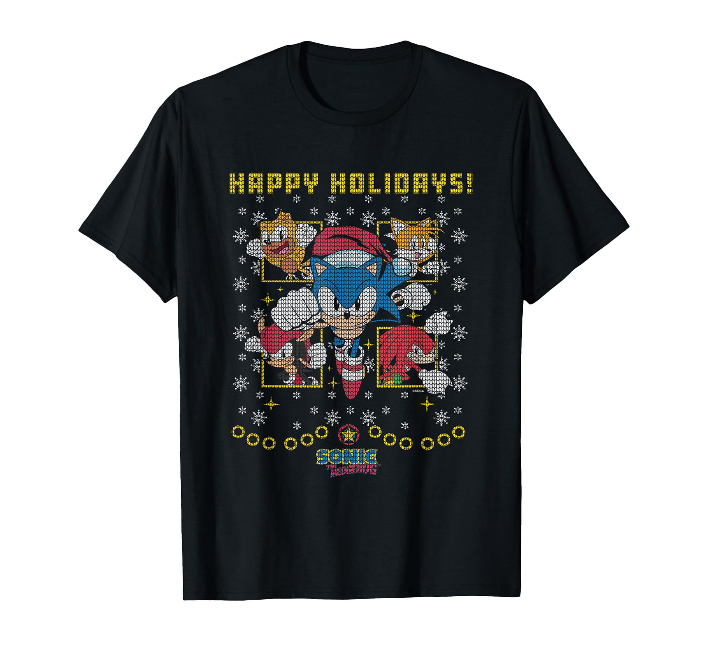 Sonic The Hedgehog Christmas Panels Vintage Ugly Sweater T-Shirt