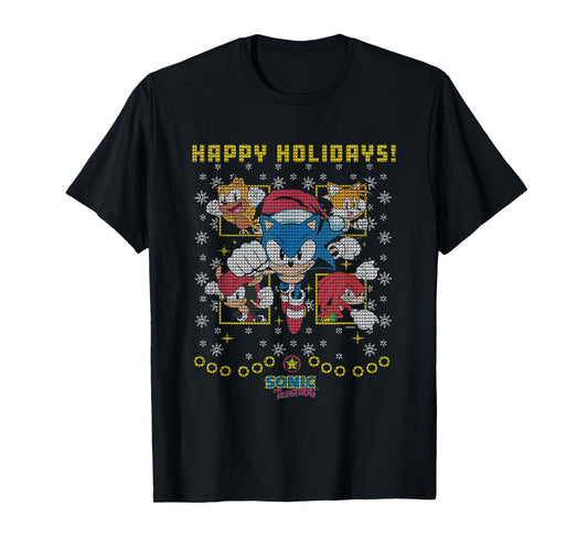Sonic The Hedgehog Christmas Panels Vintage Ugly Sweater T-Shirt